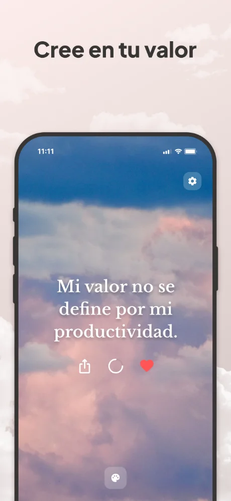 La app Gentle en un iPhone con la afirmación: Mi valor no se define por mi productividad.