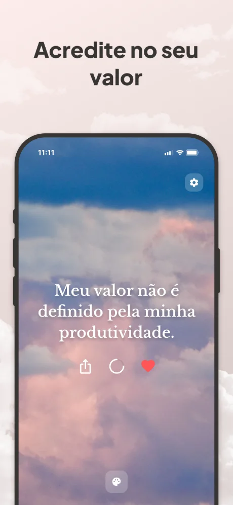 O app Gentle no iPhone com a afirmação: Meu valor não é definido pela minha produtividade.